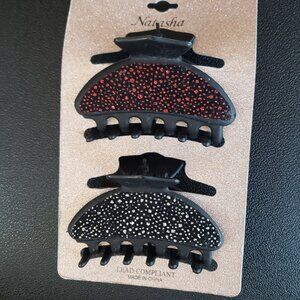 Natasha Set of 2 Claw Clips - Red Crystals & Silver Crystals -BRAND NEW ON CARD
